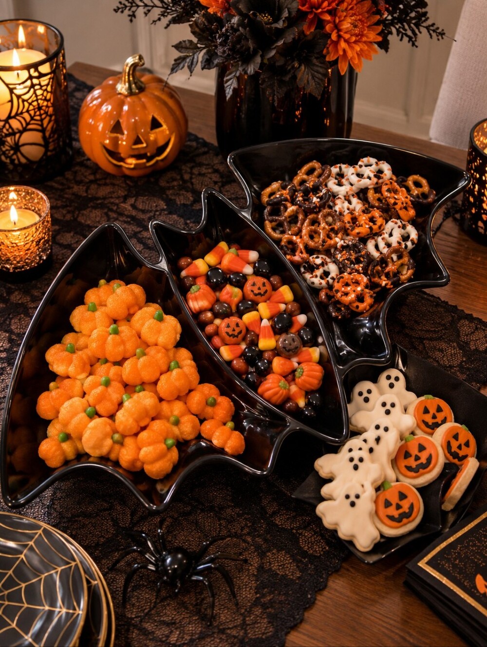 Halloween Bat-Shaped Snack Serving Platter - Black